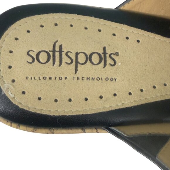 Softspots Women's Black Leather Sandals With Espadrille Cork Wedge Heel Sz 8.5 - Picture 7 of 9